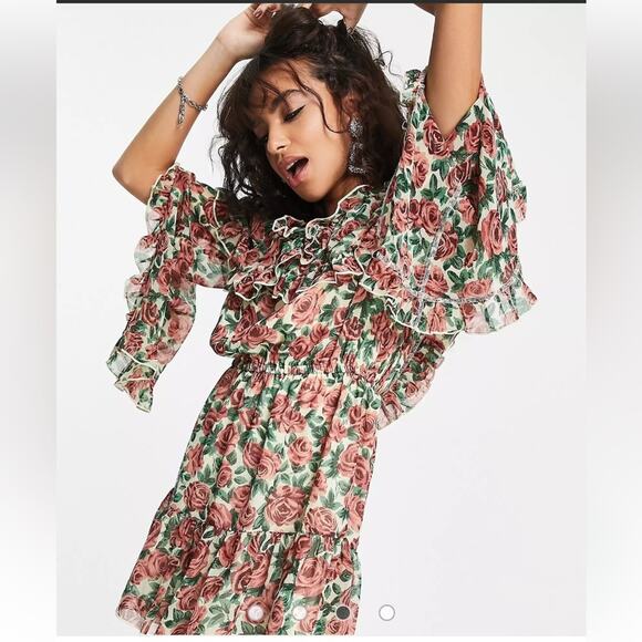 NWOT Topshop Petite Frill Ruffle Bardot Mini Dress in Rose – Sz 2 - Picture 4 of 7